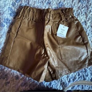 Brown Women's  pleather Shorts with belt